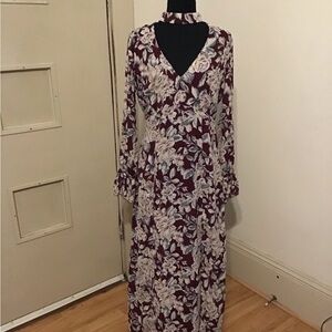 Honey Belle Floral Long Sleeve Dress in Burgundy and Cream